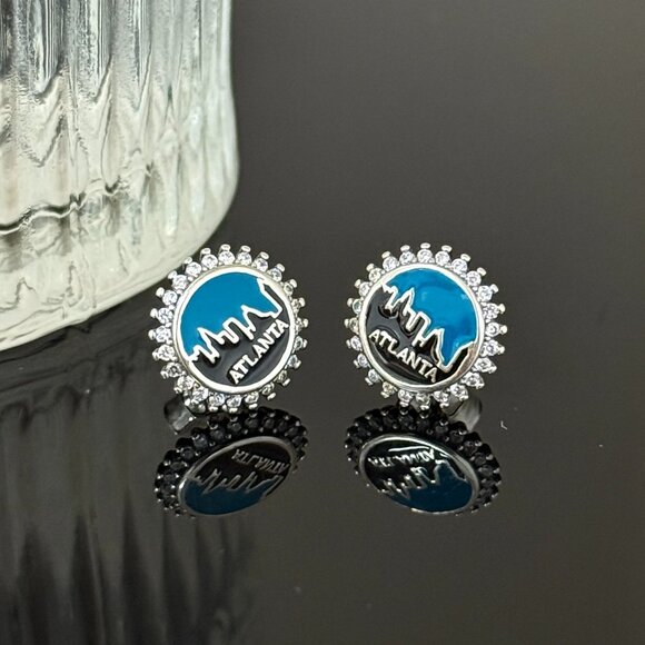 Atlanta Bling Earrings S925 Sterling Silver Handmade Ear Stud - Picture 3 of 4